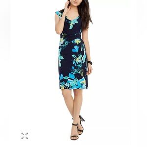 Lauren Ralph Lauren Floral Watercolor Ruched Sheath Dress Size 0 NWOT